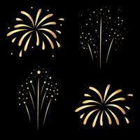 Set of golden fireworks. graphics vector