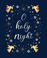 Holy Night lettering card with golden decoration. graphics vector