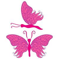 A pink butterfly with blue veins and many antennae on its wings. vector