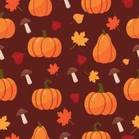 Autumn pattern with Pumpkins and Leaves vector