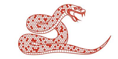 Isolated snake with geometric ornament. Editable stroke symbol of 2025 Lunar New Year. Decorative reptile for sticker, poster, banner, new year design vector