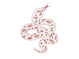 Chinese snake with oriental ornament, zodiac sign year of the snake isolated on white background. Editable stroke element for festive Lunar New Year 2025 design, banner, poster, card vector