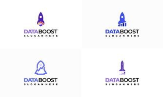 Set of Data Boost Logo designs concept , Rocket and Graph Logo symbol icon vector