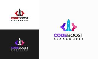 Code Boost Logo designs concept , Rocket Code logo template icon vector
