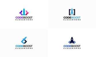 Set of Code Boost Logo designs concept , Rocket Code logo template icon vector