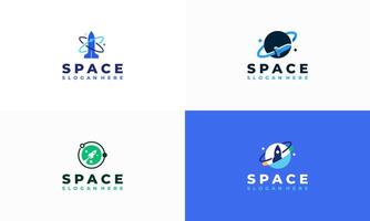 Set of Spaceship Logo designs concept , Rocket with Planet logo designs icon template vector