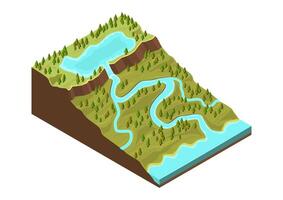 Isometric rivers from the mountain to sea vector