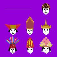 A collection of illustrations of cultural hats from each tribe in Indonesia vector