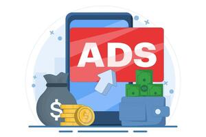 The concept of paid advertising is displaying ads on websites that generate revenue, internet marketing, pay per click, PPC, Advertising or commercials, Promoting brands to the audience. vector