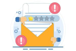 Bad review and rating email concept. Customer satisfaction, buyer, client. Customer is dissatisfied and gives 1 star rating. Giving one star because of dissatisfaction and disappointment. Complaint. vector
