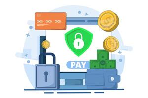 secure mobile banking payment concept, Digital banking, Internet money, Secure online money transaction, Debit card payment, payment card, Flat illustration template. vector