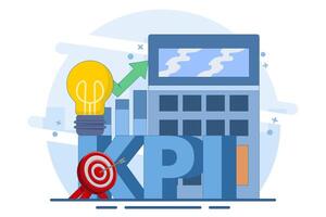 Technical concept of business key performance indicators or KPI, Performance evaluation and dynamics on dashboard, Strategy, Data Report, Efficient workflow. Flat illustration. vector