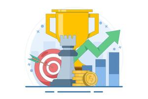 business and marketing strategy concept, Strategic planning and tactics in business, Analyzing projects, Financial reports, Strategic thinking, Financial analysis, Flat illustration template. vector