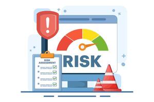 risk assessment concept with speedometer, Risk management. analyzing speedometer data, solving problems, creating recovery strategies. crisis management. Flat illustration template. vector