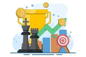 business and marketing strategy concept, Strategic planning and tactics in business, Analyzing projects, Financial reports, Strategic thinking, Financial analysis, Flat illustration template. vector
