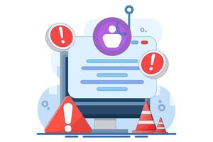 phishing website warning concept. dangerous and suspicious website. account theft prevention. login page illustration with cross and warning. flat illustration on background. vector