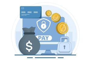 secure mobile banking payment concept, Digital banking, Internet money, Secure online money transaction, Debit card payment, payment card, Flat illustration template. vector