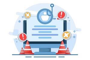 phishing website warning concept. dangerous and suspicious website. account theft prevention. login page illustration with cross and warning. flat illustration on background. vector
