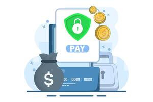 secure mobile banking payment concept, Digital banking, Internet money, Secure online money transaction, Debit card payment, payment card, Flat illustration template. vector