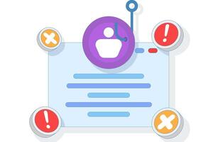 phishing website warning concept. dangerous and suspicious website. account theft prevention. login page illustration with cross and warning. flat illustration on background. vector