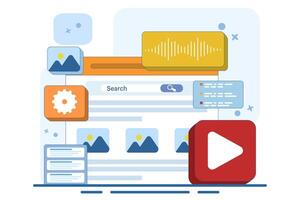 Concept of Search Engine results displayed in a web browser, Search engine optimization, Content marketing, SEO strategy High search engine rankings that drive target audience to a website. vector