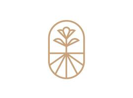 Flower with root line Art logo design template vector
