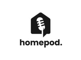 Home and Podcast or Radio Logo design using Microphone and Bubble chat or talk icon vector