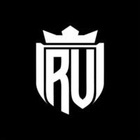 RV Letter logo shield shape inside shield badge crown on black background template design vector