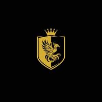 A striking emblem showcases a regal phoenix, elegantly designed within a shield, exuding an aura of nobility and fortitude vector