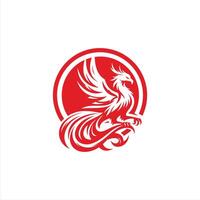 A majestic phoenix in flight, its wings spread wide, embodying transformation and strength in bold red against white vector