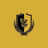 striking crest features a phoenix rising from flames, beautifully framed by intricate gold background designs template vector