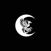 silhouette image of phoenix inside crescent moon with minimalist style vector