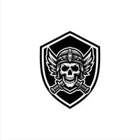 emblem showcases a fierce skull adorned with wings and crossed swords design template vector