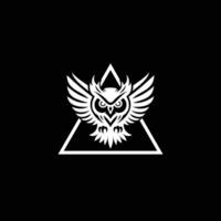 An artistic representation of an owl with magnificent wings, enclosed in a triangle, exudes an air of wisdom and enigma vector