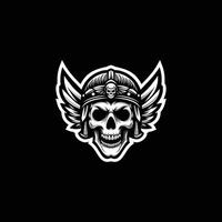 emblem showcases a fierce viking skull adorned with wings design template vector