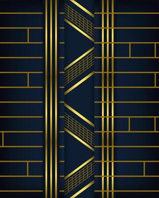Abstract polygonal pattern luxury golden line with dark blue template background. premium style for poster, cover, print, artwork. gold brick wall and line pattern