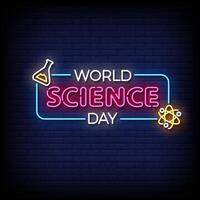 world science day neon sign with brick wall background vector