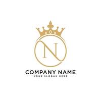 N initial logo. Luxury ornament crown logo vector