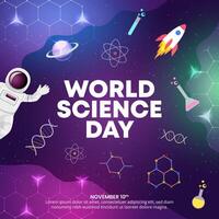 World Science Day background with an out space and science ornaments vector