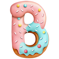 Letter B Donut Alphabet and Number with Sprinkles and Icing Design png