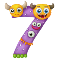 Letter 7 Monster Alphabet and Number with Cute Colorful Characters png