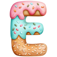 Letter E Donut Alphabet and Number with Sprinkles and Icing Design png
