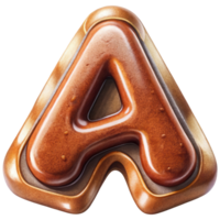 Letter A Set of Chocolate Alphabet Letters Numbers with Glossy Finish and 3D Effect png