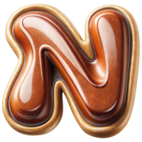 Letter N Set of Chocolate Alphabet Letters Numbers with Glossy Finish and 3D Effect png