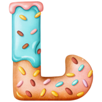 Letter L Donut Alphabet and Number with Sprinkles and Icing Design png