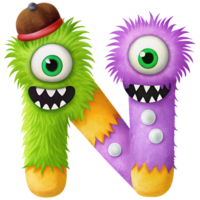 Letter N Monster Alphabet and Number with Cute Colorful Characters png