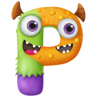 Letter P Monster Alphabet and Number with Cute Colorful Characters png