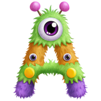 Letter A Monster Alphabet and Number with Cute Colorful Characters png
