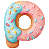 Letter P Donut Alphabet and Number with Sprinkles and Icing Design png