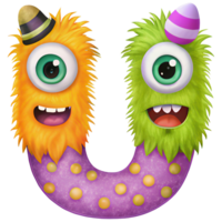 Letter U Monster Alphabet and Number with Cute Colorful Characters png